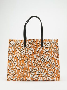 Ted Baker London Orange Leopard-Print Tote with Black Handles